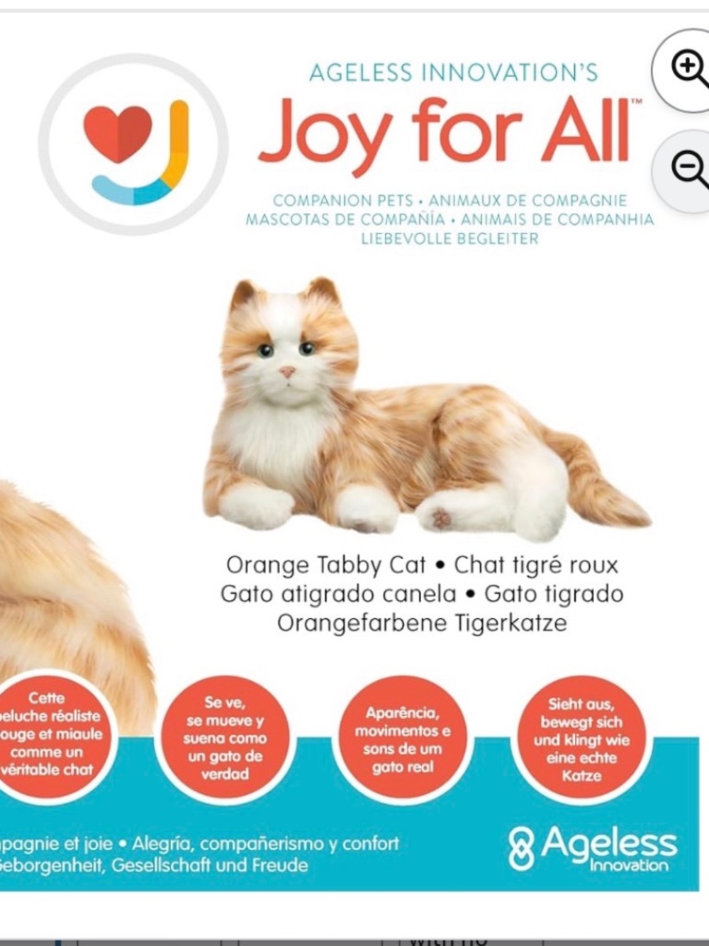 JOY FOR ALL Interactive Fluffy Orange and White Companion Cat Plush